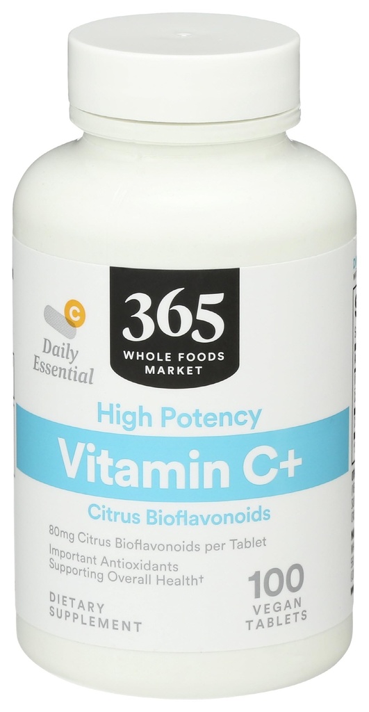 365 od Whole Foods Market, High Potency Vitamin C +, 80mg Citrus Bioflavonoids, Vegan, 100 tablet