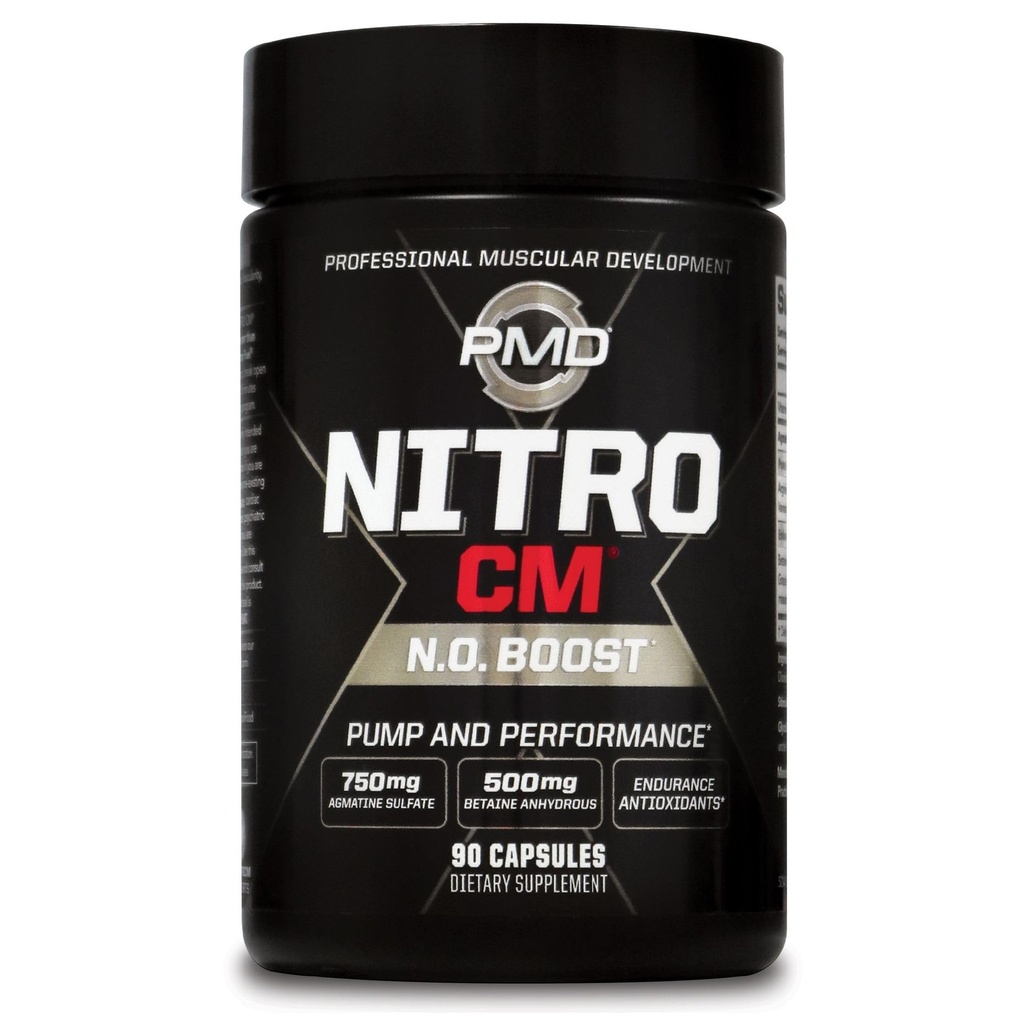 PMD Sports Nitro cm - Oxid dusnatý s Agmatine Pre Workout Dodatek - Muscle Growth Pre Workout s L Arginin - Endurance Boost pro tvrdé cvičení, školení, a kulturistika - 90 Kapsle