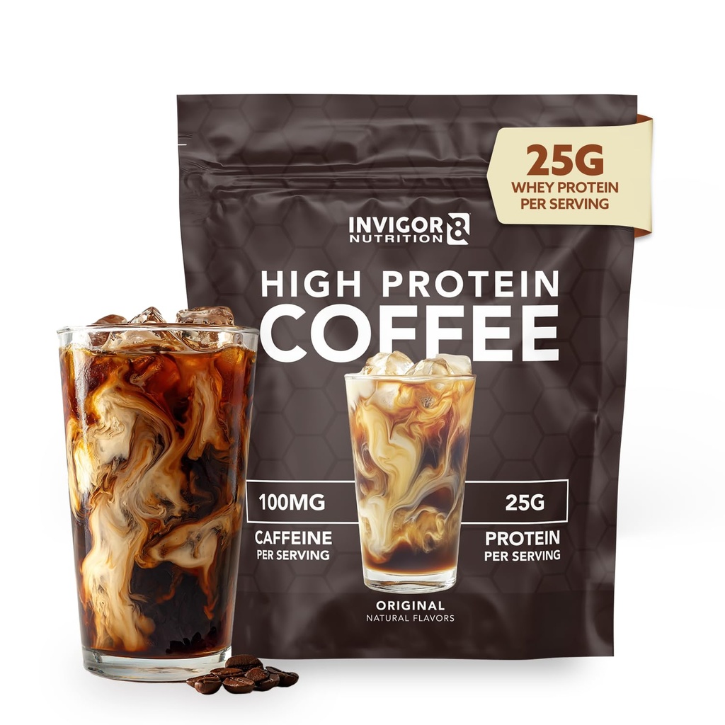 INVIGOR8 High Protein Coffee Powder 25 Grams Whey izolate100mg přírodní zelený čaj kofein 124; 0 Přidaný cukr Keto gluten zdarma 99,9% laktóza zdarma 124; Hot nebo Iced15 Serving 15 Servings (17 OZ, Original)