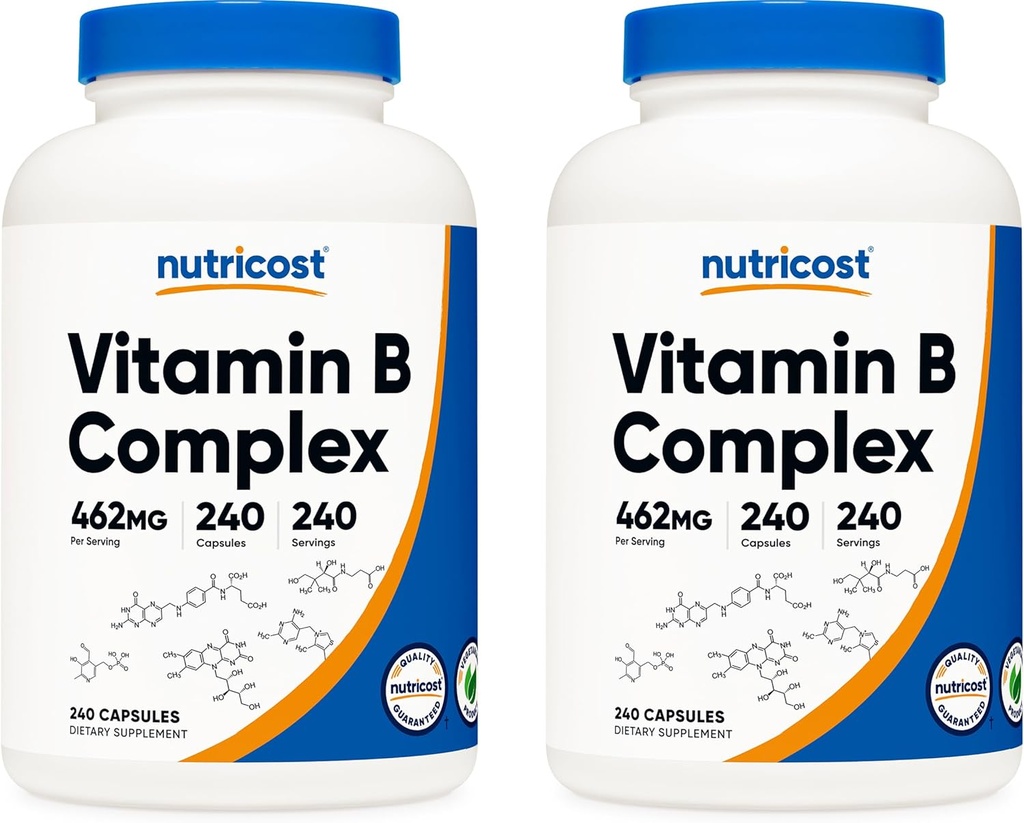 Nutricost High Potency Vitamin B Complex 462mg, 240 Kapsle (2 Lahve) - s vitaminem C