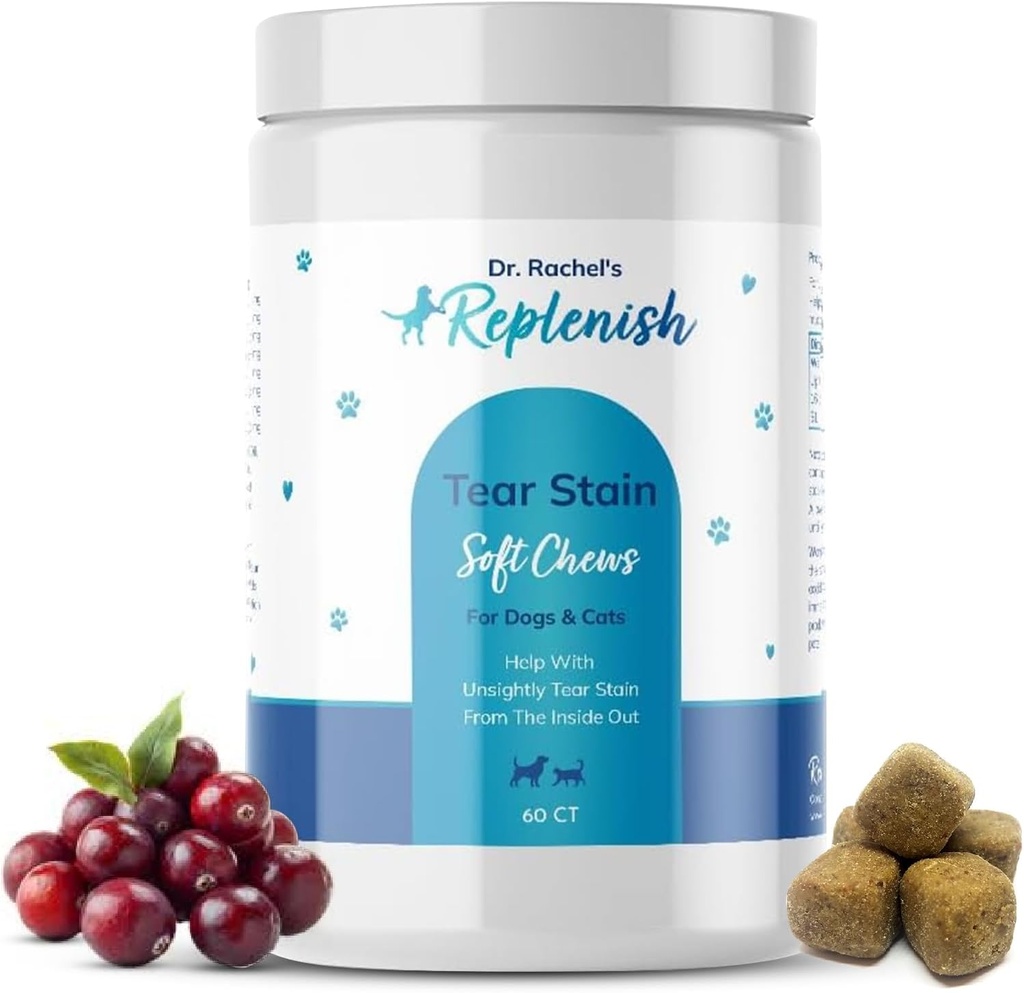 Doplňte šmouhy Žvýkačky pro psy a kočky - Dr. Rachel 's Tear Stain Remover pro psy - Dog Eye Tear Stain Remover - Tear Stain Supplement pro psy - Přirozený šmouhy - 60 Počet