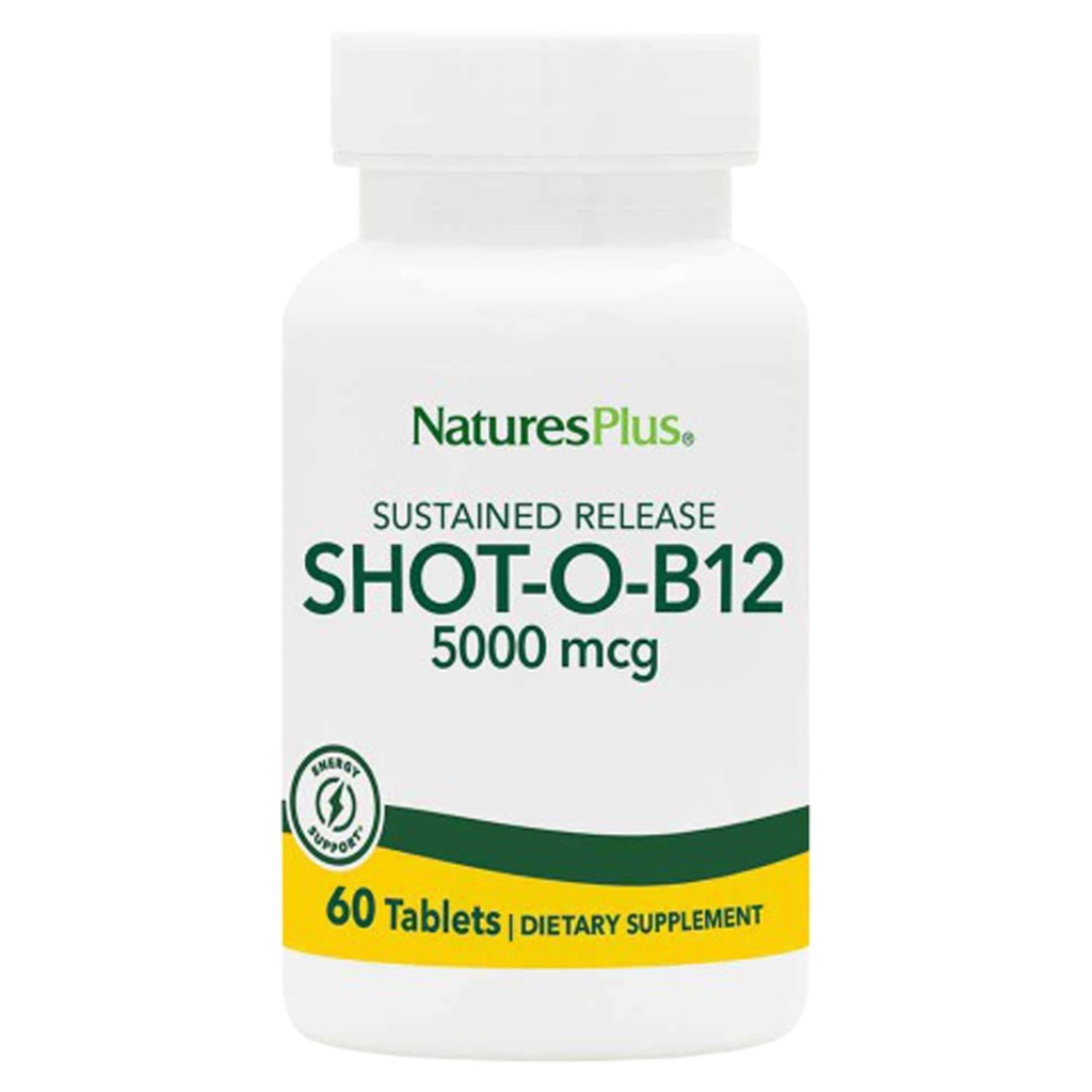 NaturesPlus Shot- O- B12 5000 mcg - 30 Setrvalých uvolňovacích tablet, balení po 2 - Podporuje výrobu energie a mood - Vegetariánské, Gluten Free - 60 Celkem služby