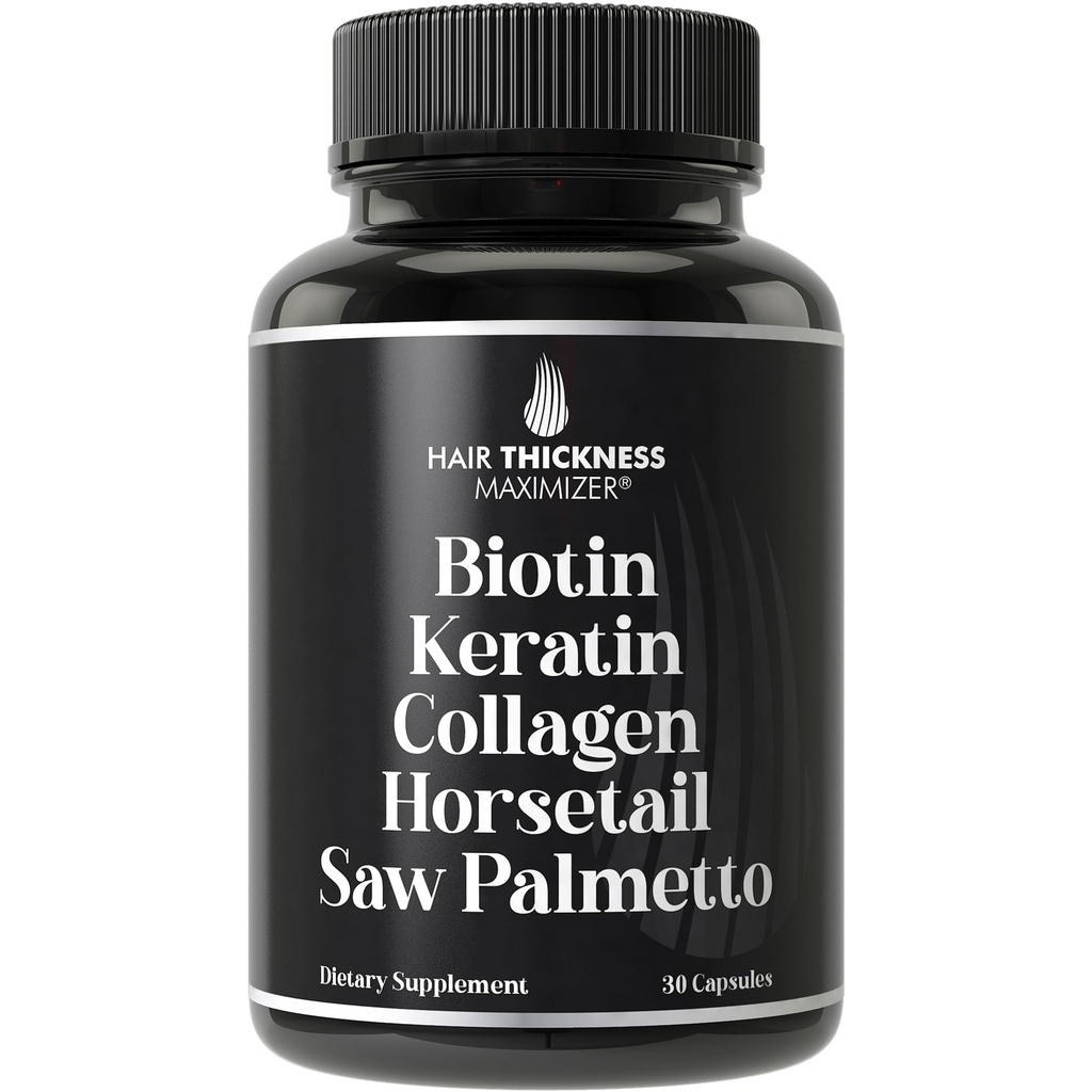 Biotin (5000mcg), Keratin, kolagen, Koňský ocas, Saw Palmetto - 5in-1 Příplatek k růstu vlasů & Vitamíny pro ženy a muže, DHT Blokovací kapsle pro Thinning - Vlasové růstové vitamíny