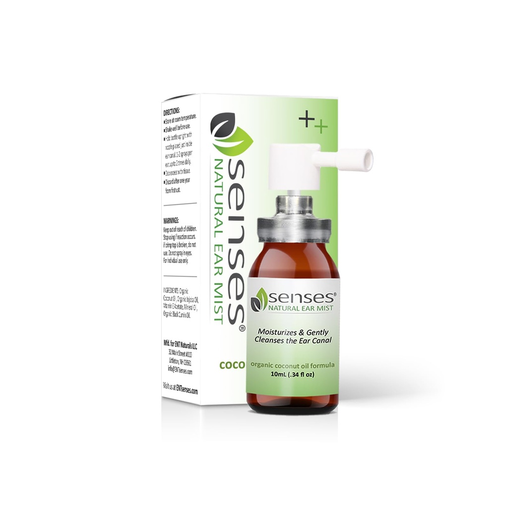 SENSES Přírodní ušní kapky - Lékař ověřený mýdlo, Organic Coconut Oil for Irritated Uars - Use for Cleansing, Moisturising, Relief from Alergies, sluch AIDS, a Ušní vosk, 0.34 Fl Oz