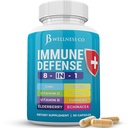 Imunitní podpora 8 v 1 Kapsle - doplněk zinku, vitamín D3, vitamín C a bezinky - Imunitní Booster dodatek s Echinacea, Ginger Root, a kurkuma