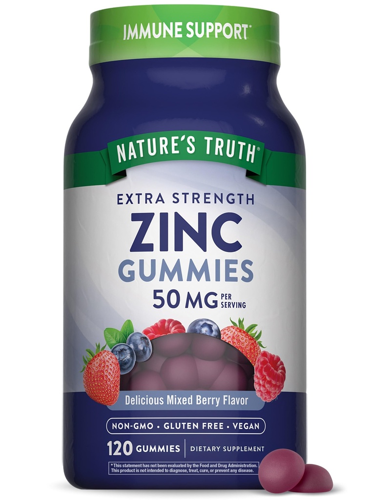 Nature 's Truth Zinek Gummies for Dospělí 124; 50mg Gluten 124; 120 Count Glutan, Non-GMO & Gluten Free Supplement 124; Mixed Berry Flavor