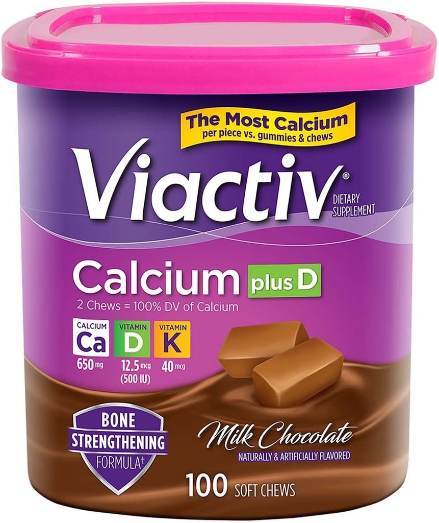 Viactiv Max Formule vápník + vitamín D3 dodatek pro Bone Health Milk Chocolate, 100 měkkých žvýkaček - 6 balení