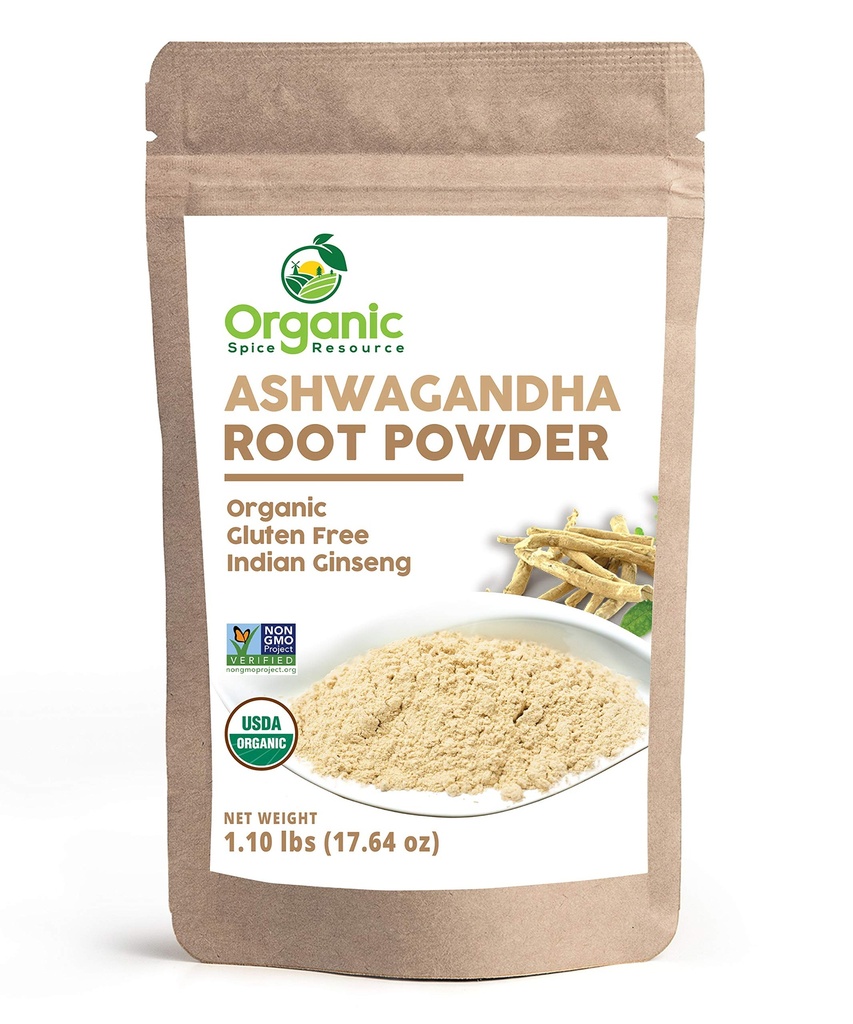 Organic Ashwagandha Root Powder - 1,10 lbs (17.64 oz) current 124; Resealable Kraft Bag, Non- GMO, Indian Ginseng, Witania Somnifera -100% Raw from India, by SHOPOSR