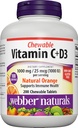 Webber Naturals Vitamin C + D3, 200 žvýkací oranžové tablety, 1000 mg vitaminu C s 1000 IU vitaminu D3 per Serving, kosti, zuby, imunitní a antioxidant podpora, Non GMO, mlékárenský a gluten zdarma