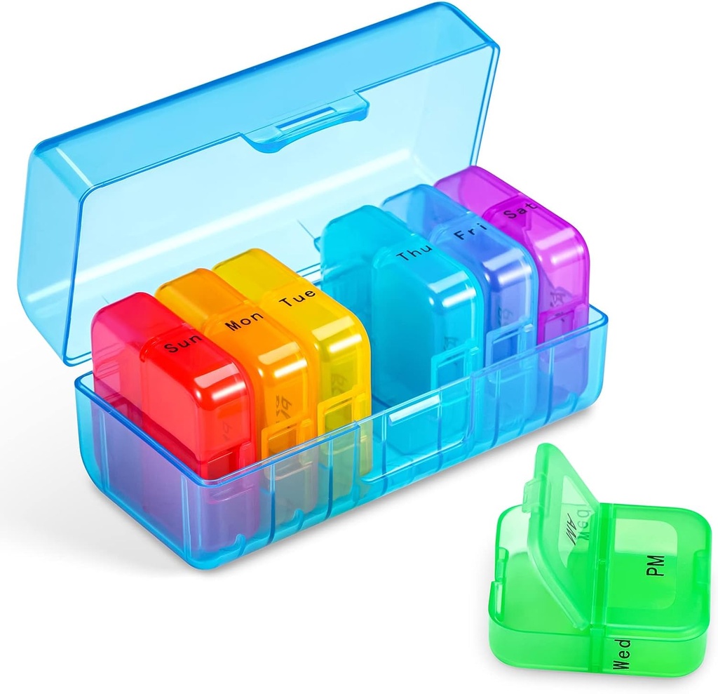 Zoksi Weekly Pill Organizátor 2 krát denně, Blue 7 Day Am Pm Pill Box, Daily Am Pm Pill Organizátor 7 Day, Přenosný Vitamin Pill Pouzdro, Týdenní Pill Box pro rybí oleje, Vitamin, Dodatek