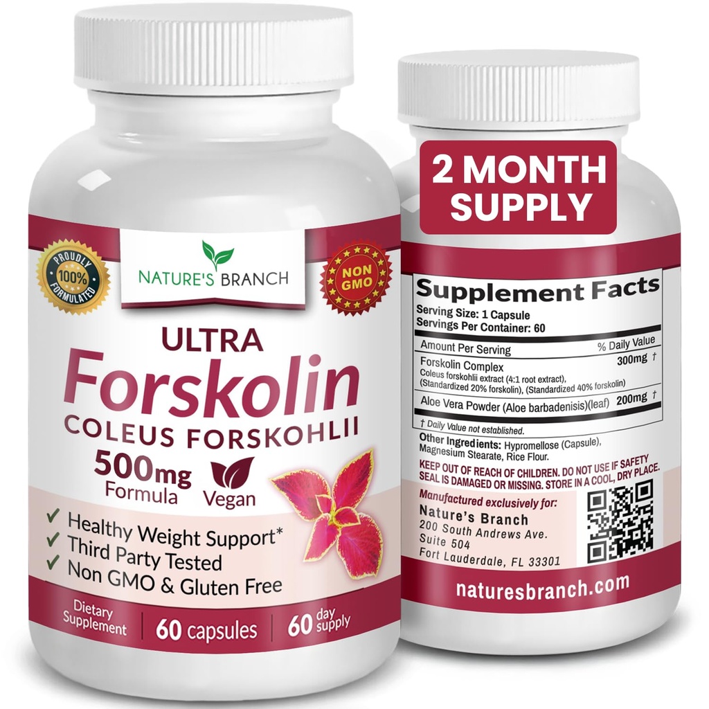 Ultra čistý forskolin pro řízení hmotnosti Maximální síla 124; Coleus Forskohlii Root Extract Powder, 40% Standardizovaný Lean dodatek pro muže a ženy 124; Premium Extreme Boost Complex - 60 Kapsle