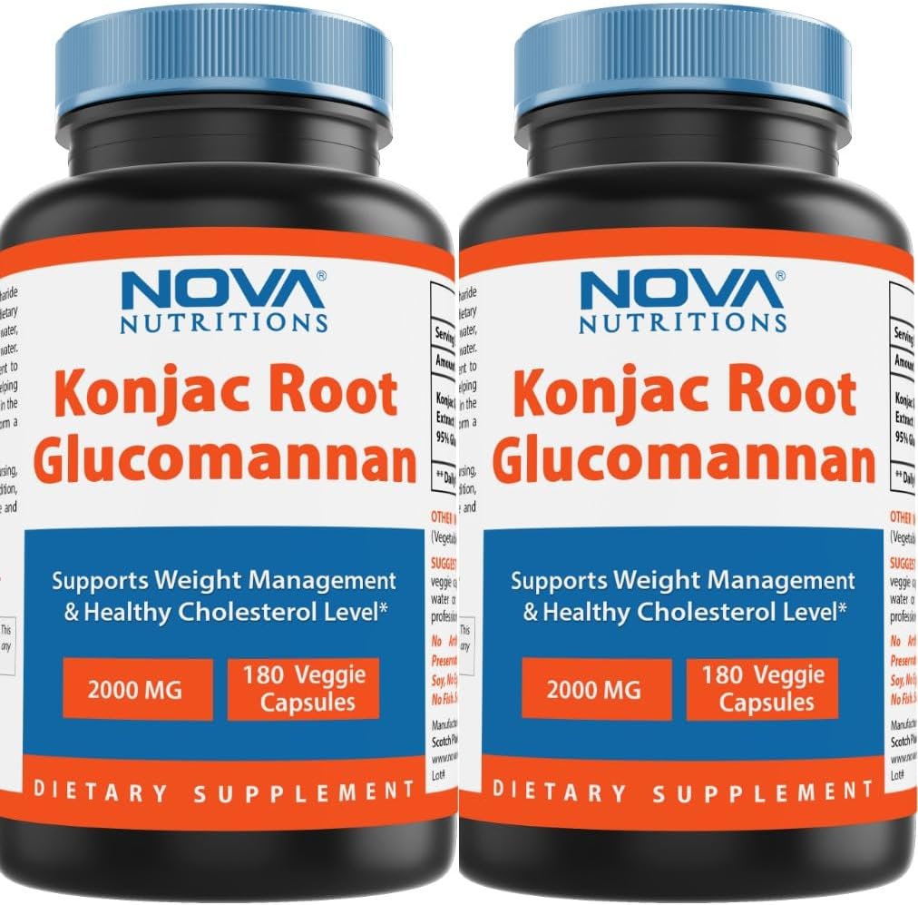Nova Nutritions 2 Pack Konjac Root Glucomannan Kapsle 2000 mg / Serving Veggie Caps 180 Počet (Celkem 360 Kapsle)