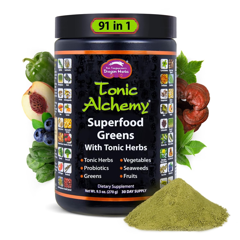 Dragon Byliny Tonic Alchemy Superfood Green Powder with 91 Ingredients: Tonic Byliny, Ashwagandha, Houby, Probiotika, Super Green, Seaweed, Ovoce, Zelenina, Spirulina - 30 Služení