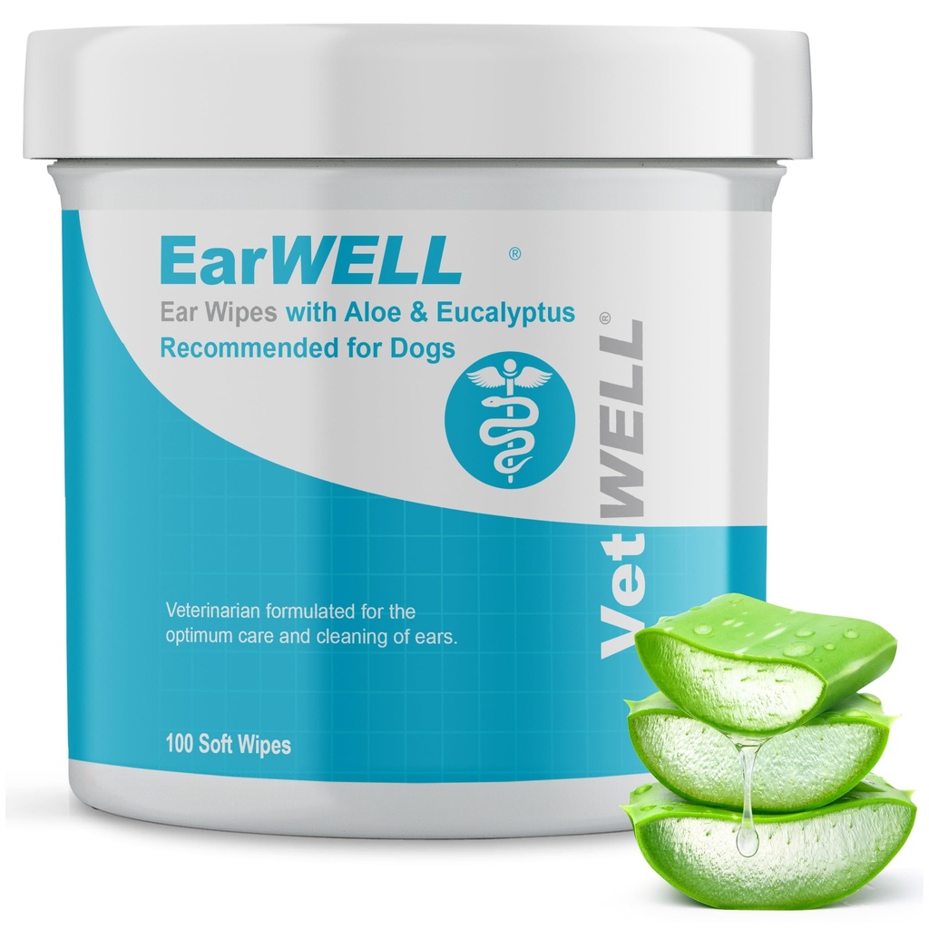 EarWell by VetWell Dog Ear Wipes - Otic Cleaning Wipes for Infektions and Controlling Ušní zápach in Domestic - 100 Počet