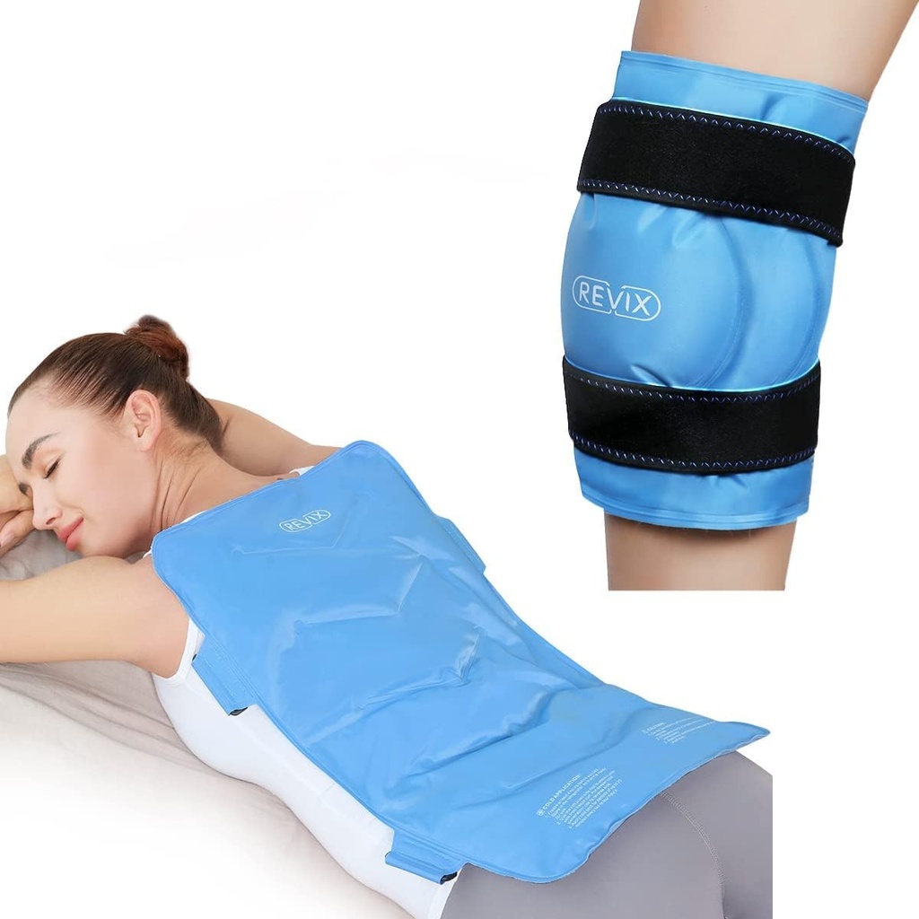 REVIX Full Back Ice Pack for Injuries Reuse Big Gel Ice Wrap for Back Pain Relief and XL Knee Ice Pack Wrap around all tire Knee After Surgery