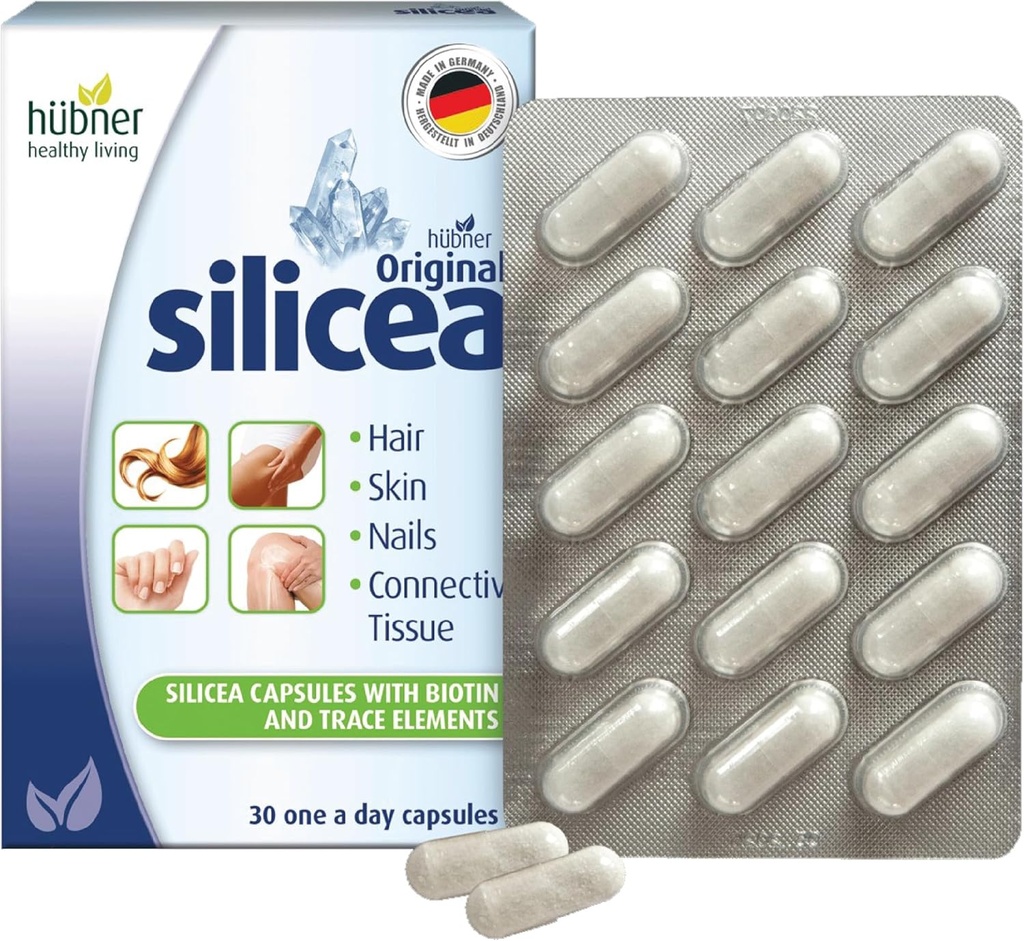 Hübner Original Silicea Gel One a Day Kapsle pro vlasy, kůži, nehty, a Connective Tissue, Pure Koloidní silica Gel Formule, No Additives or Preservatives, 30 Servings