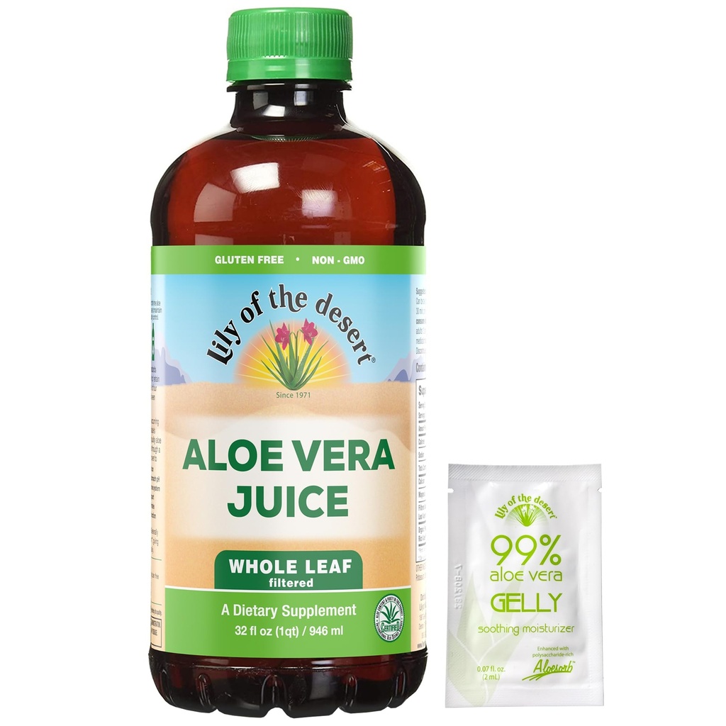 Lily of the Desert Aloe Vera Juice - Celý Leaf filtrovaný Aloe Vera Drink, Non- GMO Aloe Juice s přírodními trávicími enzymy pro Gut zdraví, Žaludek Relief, Wellness, Glowing Skin, 32 Fl Oz. Gelly Sachet zahrnuta