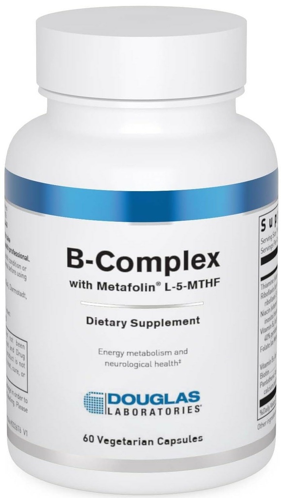 Douglas Laboratories B-Complex with Metafolin - Komplexní doplněk vitamínu B - Energy & Brain Health Support * - S folátem, Biotin & Thiamin - Non- GMO - 60 Vegetariánské kapsle