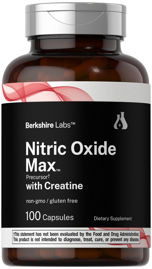 Horbäach Nitric Oxide Dodatek s Creatine CLAS124; 100 Kapsle CLAS124; L Citruline, L Arginin, a Creatine Monohydrát CLAS124; Non- GMO, gluten Free CLAS124; Berkshire Labs