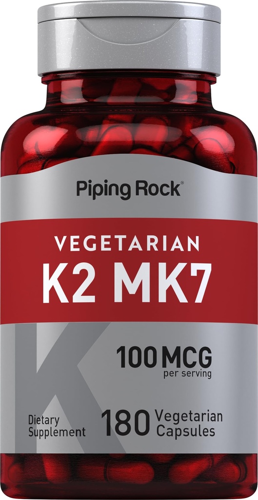 Piping Rock K2 MK7 vitamin dodatek 124; 100 mcg column 124; 180 Vegetariánské kapsle 124; pro ženy a muže 124; Non- GMO, gluten zdarma