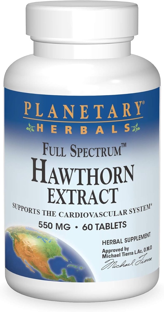 Planetární Herbals Full Spectrum Hawthorn Extract 550 mg Tabs, 60 ct