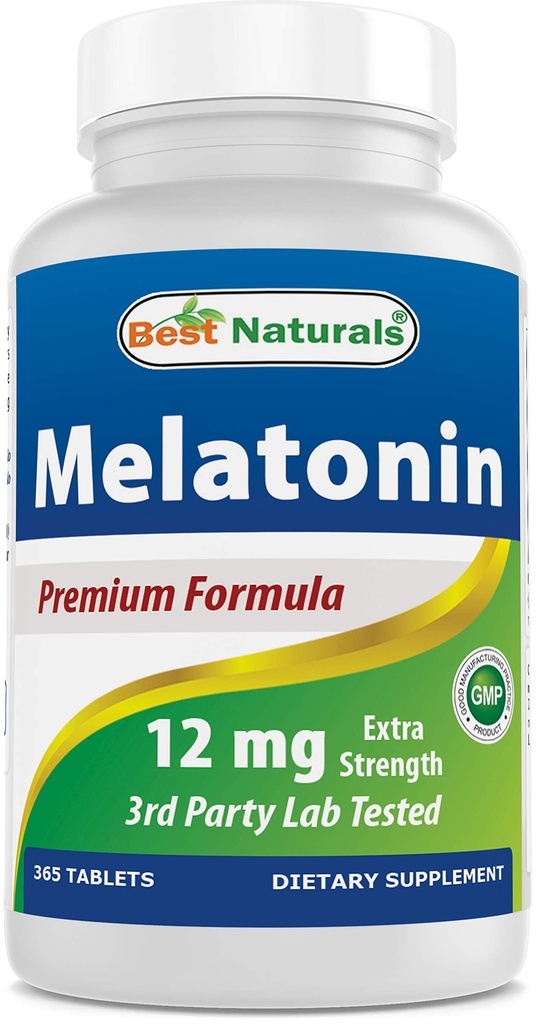 Nejlepší Naturals Melatonin 12 mg (1 rok dodávky) - Drug- Volný noční spánková pomoc - Melatonin pro spánek a relaxaci, 365 Počet (365 Počet (balení po 1))