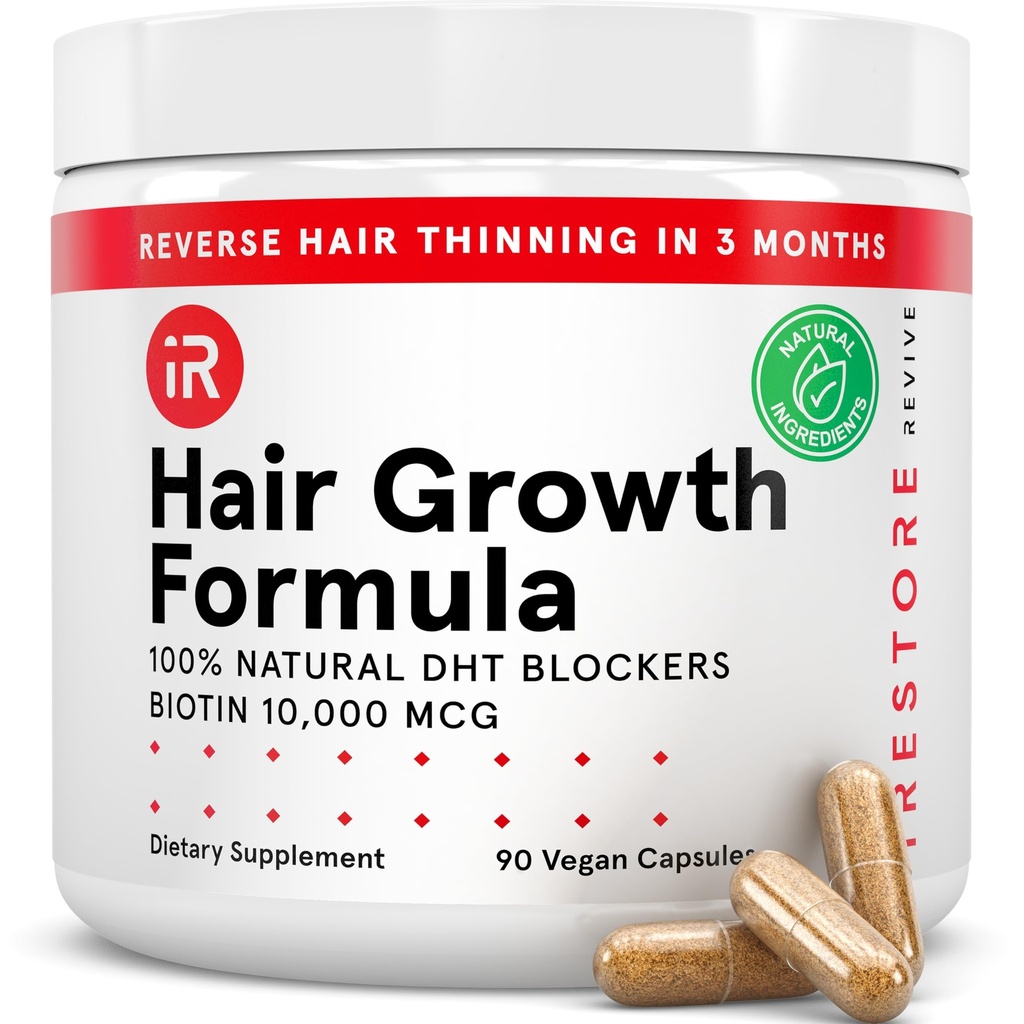 iRestore Hair Growth Supplement - Hair Loss Vitamíny pro ženy a muže - Biotin Multivitamins & DHT Block snížit vlasové Thinning - Hair Regrowth Pills - 30 dnů Zásobování 90 Počet (balení po 1)
