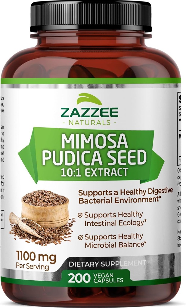 Zazzee Mimosa Pudica Seed 10: 1 Extract, 200 Vegan Kapsle, 1100 mg, 3 + měsíční dodávka, Potent 10: 1 Extract, Non- GMO a All- Natural