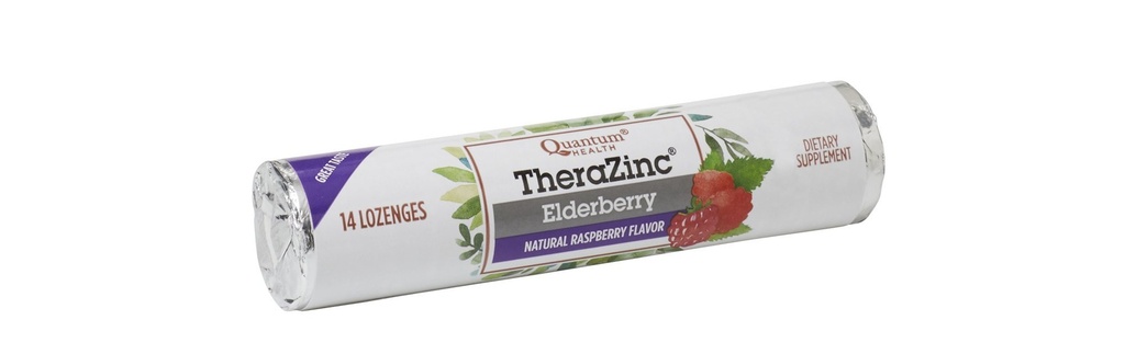 Kvantové zdraví TheraZinek Elderberry Roll, Malina Lozenges, Vyrobeno se zinkem Gluconate pro imunitní podporu, 14 Počet