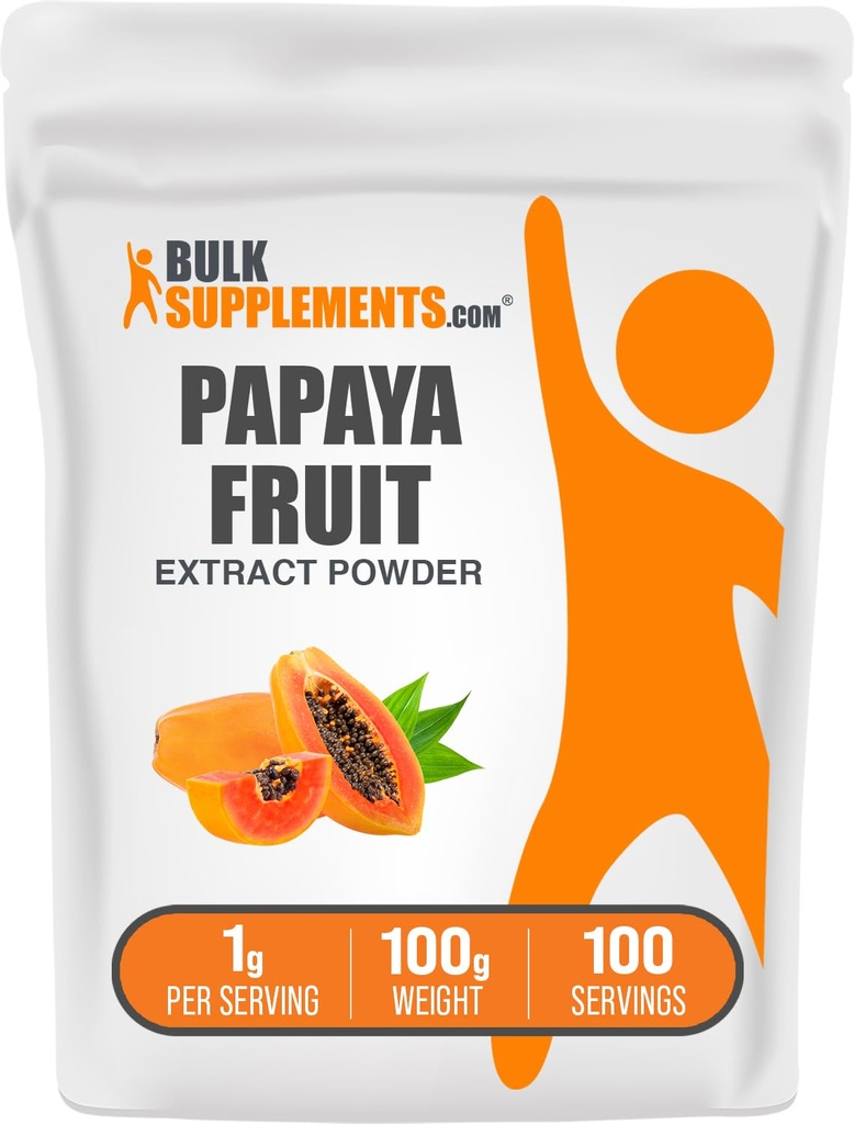 BulkSupplements.com Papaya Fruit Extract Powder - Papaya Extract, for Digestive Support - Gluten Free, 1g per Serving, 100g (3.5 oz) (balení po 1)