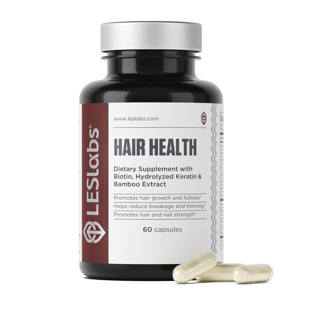 LES Labs Hair Health - Vlasový růst a hřebíky dodatek, zlepšená tloušťka, síla a plnost - Keratin, Biotin, Dýňová semena & MSM - 60 Kapsle
