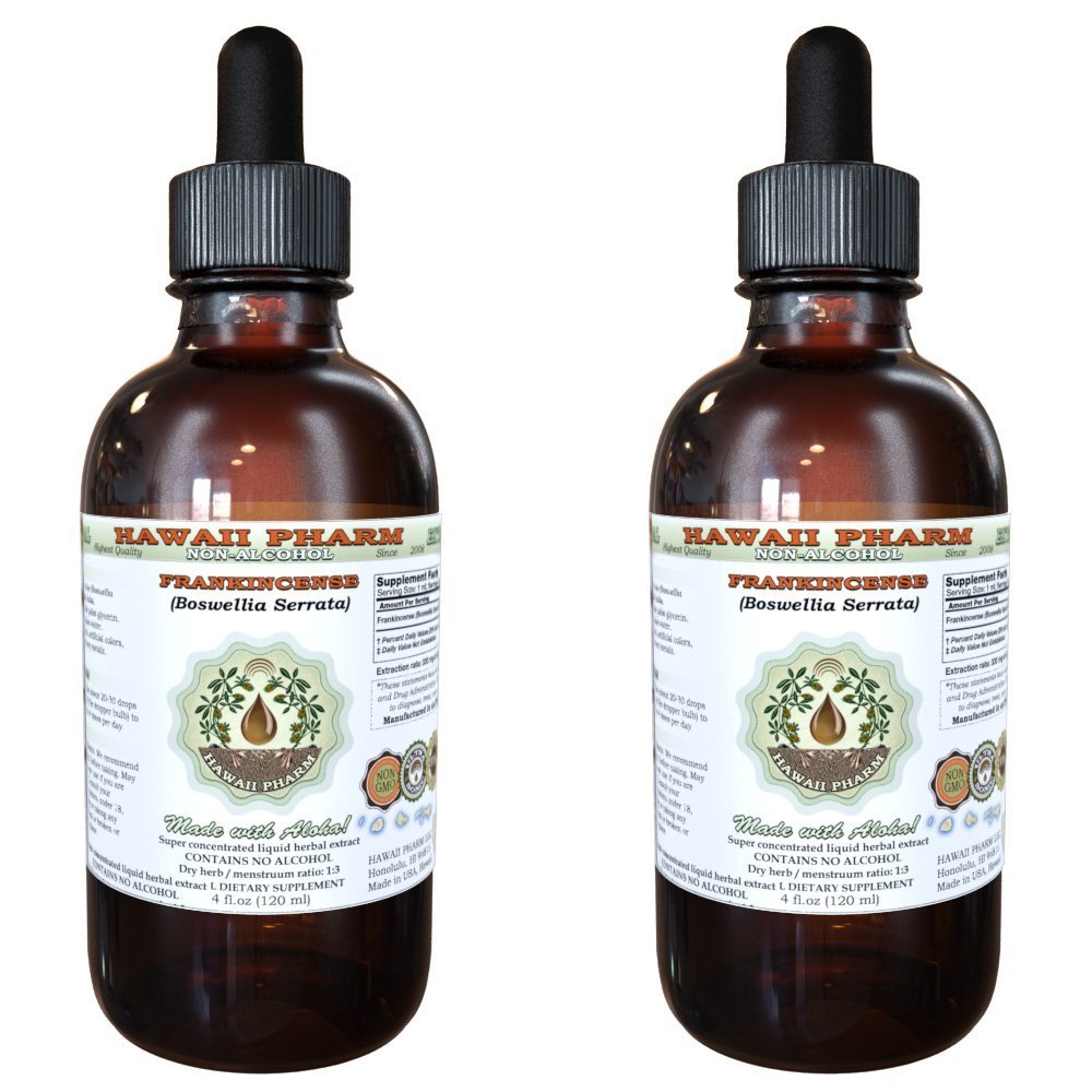 Frankincense Alcohol- Free Liquid Extract, Frankincense (Boswellia Serrata) Sušený Resin Glycerite Hawaii Pharm Natural Herbal Dodatek 2x4 oz