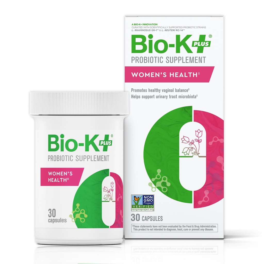 Bio K + Zdraví žen - Probiotický doplněk pro ženy podporuje Vaginální a močové trakt Zdraví s 2 biliony CFU 2 Strains, Vaginální Probiotika pro ženy - 30 Kapsle