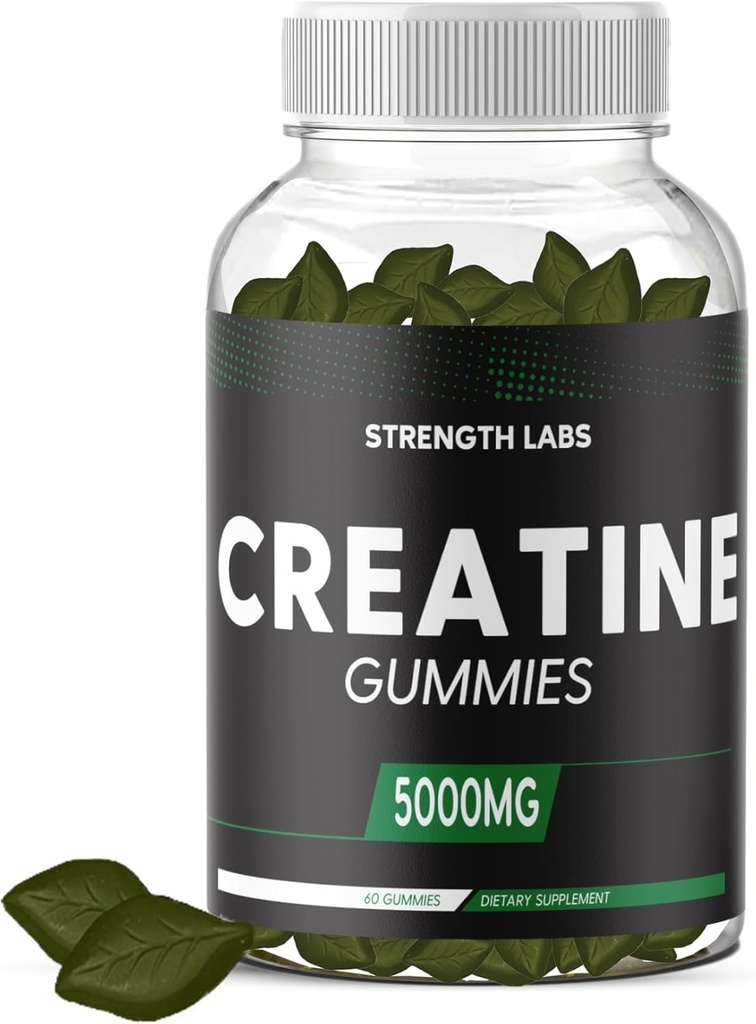 Sugar Free Creatine 5g pro muže a ženy - Žvýkací kreatin Monohydrát Gummie Build Size s L- Theanin & Vitamin B12 5000mg Bodybuilding Builder Svalová síla - Předcvičení růst