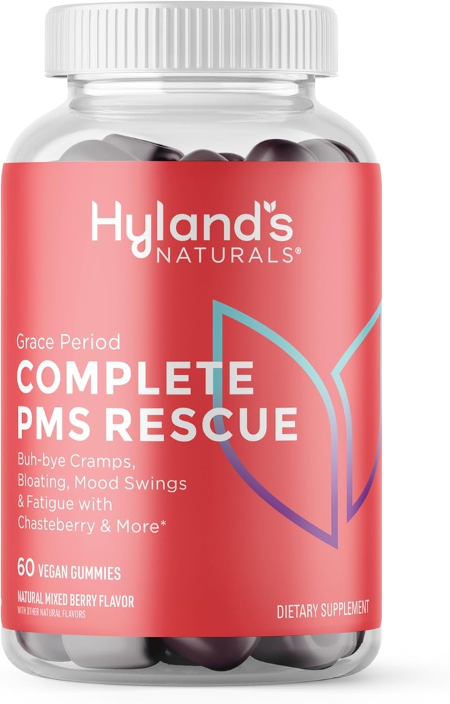 Hyland je Grace období kompletní PMS Záchrana, 60 Vegan Gummies s Chasteberry a Dong Quai pro Menstrual Podpora a B6 a B12 pro tvorbu červených krvinek