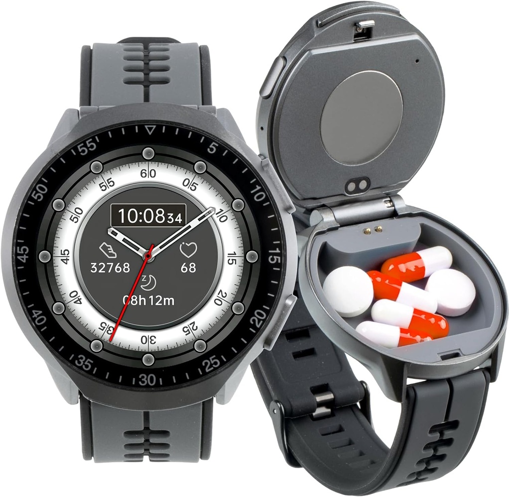 Smart Watch Pill Box, Fitness Smartwatch s Bluetooth Call for Men, Water Resistant Pill Organizátor pro stav nouze, Pouzdro pro stav nouze, Malé pilulky Kontejner pro vitamín, Rybí olej