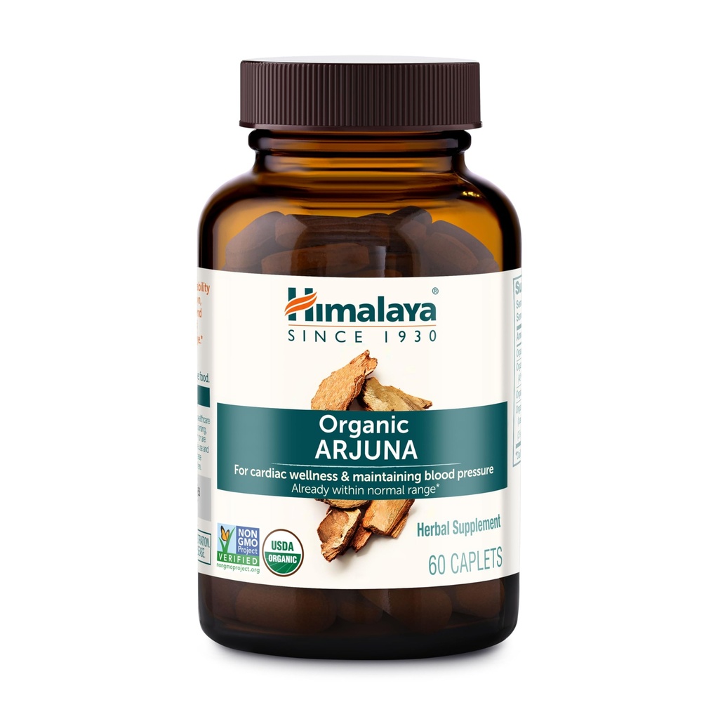 Himalaya Organic Arjuna, 60 Day Supply - Bylinný dodatek Supporting Heart Health and Normal Blood Pressure - USDA Organic, Vegan, Non- GMO, Gluten Free, 700 mg, 60 Caplet