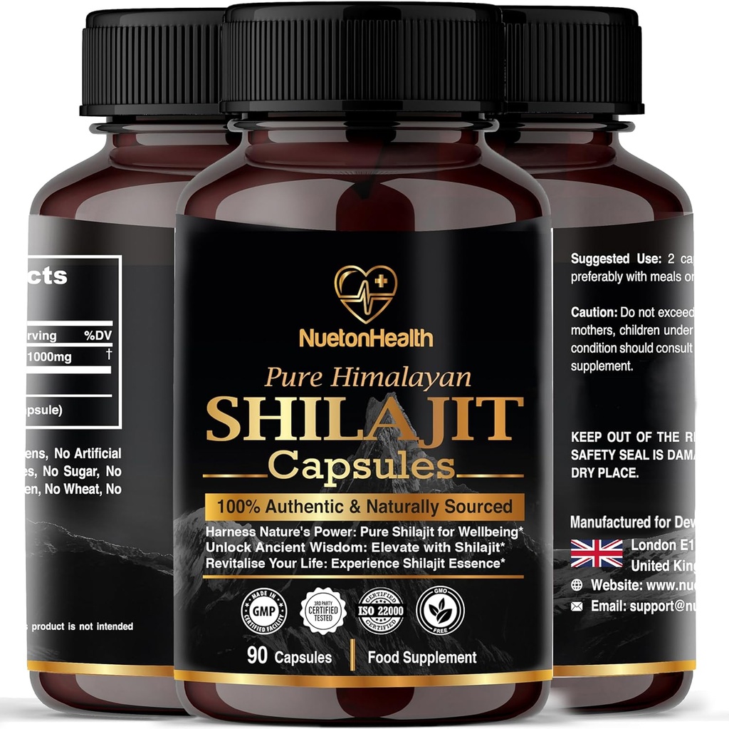 Himalájské Shilajit Kapsle - 100% čisté a přírodní 90 Vegan pilulky - Gold Class Wellness, Energy & Vitality Dodatek pro muže a ženy - Stupeň A Šilajit Bohaté ve Fulvic & Humic Acid