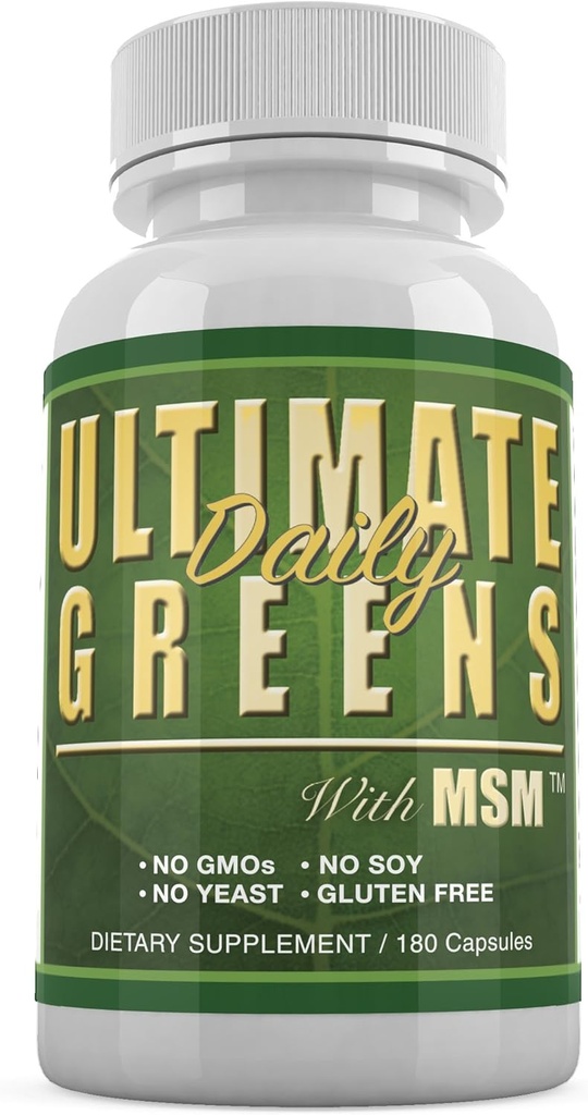 Denní zdraví, Ultimate Green s MSM 1925mg Vegan Friendly přírodní složky Superfood Zeleninové Nutriční Alkalizace Imunitní energie Supplement 180 Kapsle (1 měsíc Dodávka)