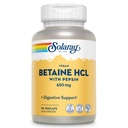 SOLARAY Vegan Betaine HCL s Pepsin - Doplněk kyseliny chlorovodíkové pro stravitelné zdraví - s Betaine hydrochloridem a stravitelnými enzymy - Gut Health Support - 60denní záruka, 90 VegCaps