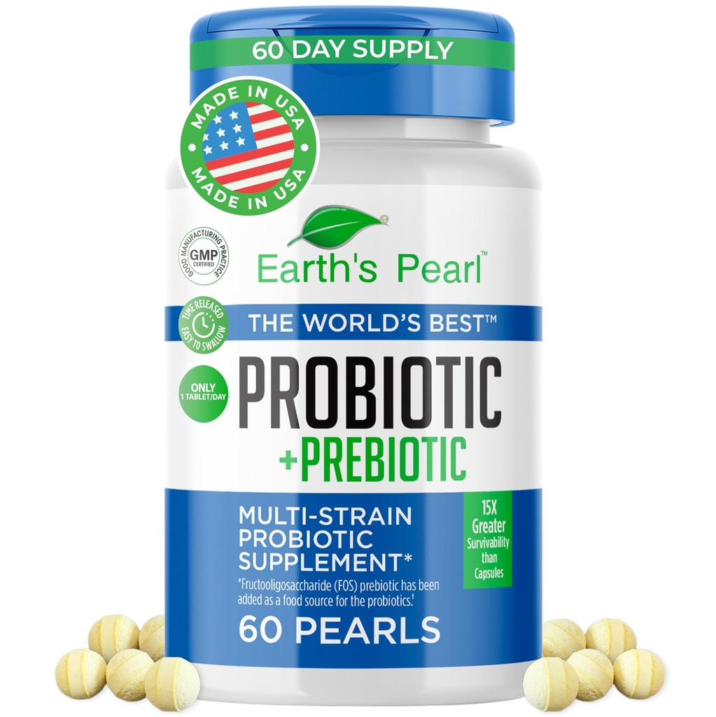 Pearl Probiotics for Women & Men & Kids - Pearl-Shaped Probiotic & Prebiotics with BIO-Tract ®, 4 miliardy CFU, Gut Health Support (60denní dodávka)