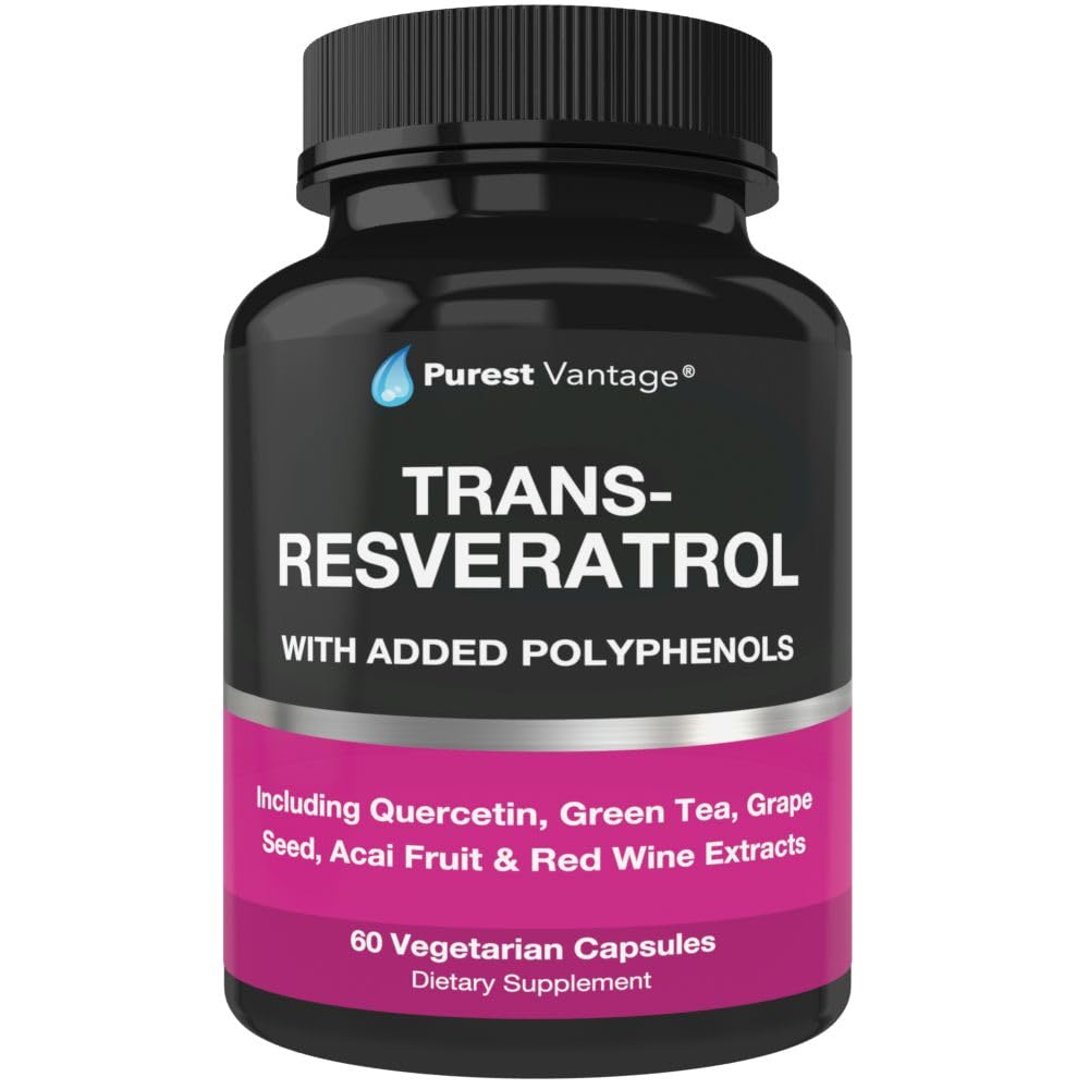 Resveratrol dodatek - Potent 1400mg Formule s Trans Resveratrol, Quercetin, Grape Seed, Green Tea, Acai a Red Wine Extract - 60 Veggie Kapsle