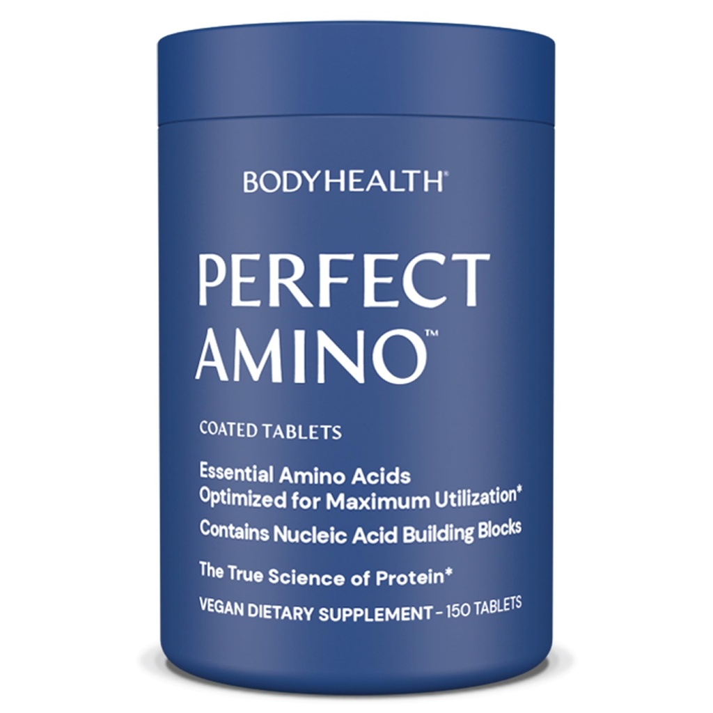 BodyHealth PerfectAmino (150 ct) Snadné spolknout tablety, esenciální aminokyseliny dodatek s BCAA, Vegan protein pro Pre / Post cvičení & Muscle Recovery s lysin, tryptofan, Leucin, Methionin