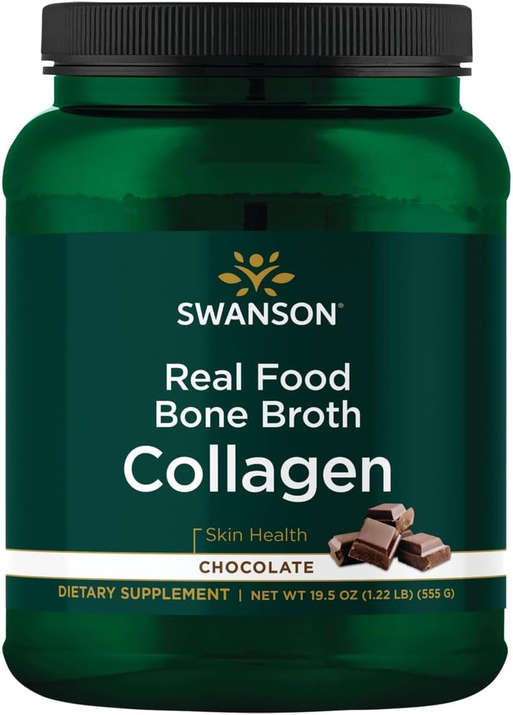 Swanson Real Food Bone Broth Collagen - Čokoláda 19.5 oz Pwdr