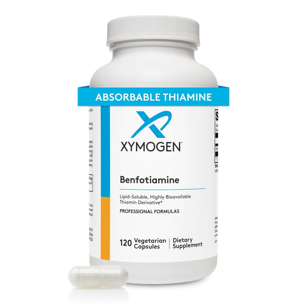 XYMOGEN Benfotiamin 300mg - Vysoce biologicky dostupný Thiamin B1 dodatek Deriváty na podporu metabolické, nervové + cévní zdraví (120 Kapsle)