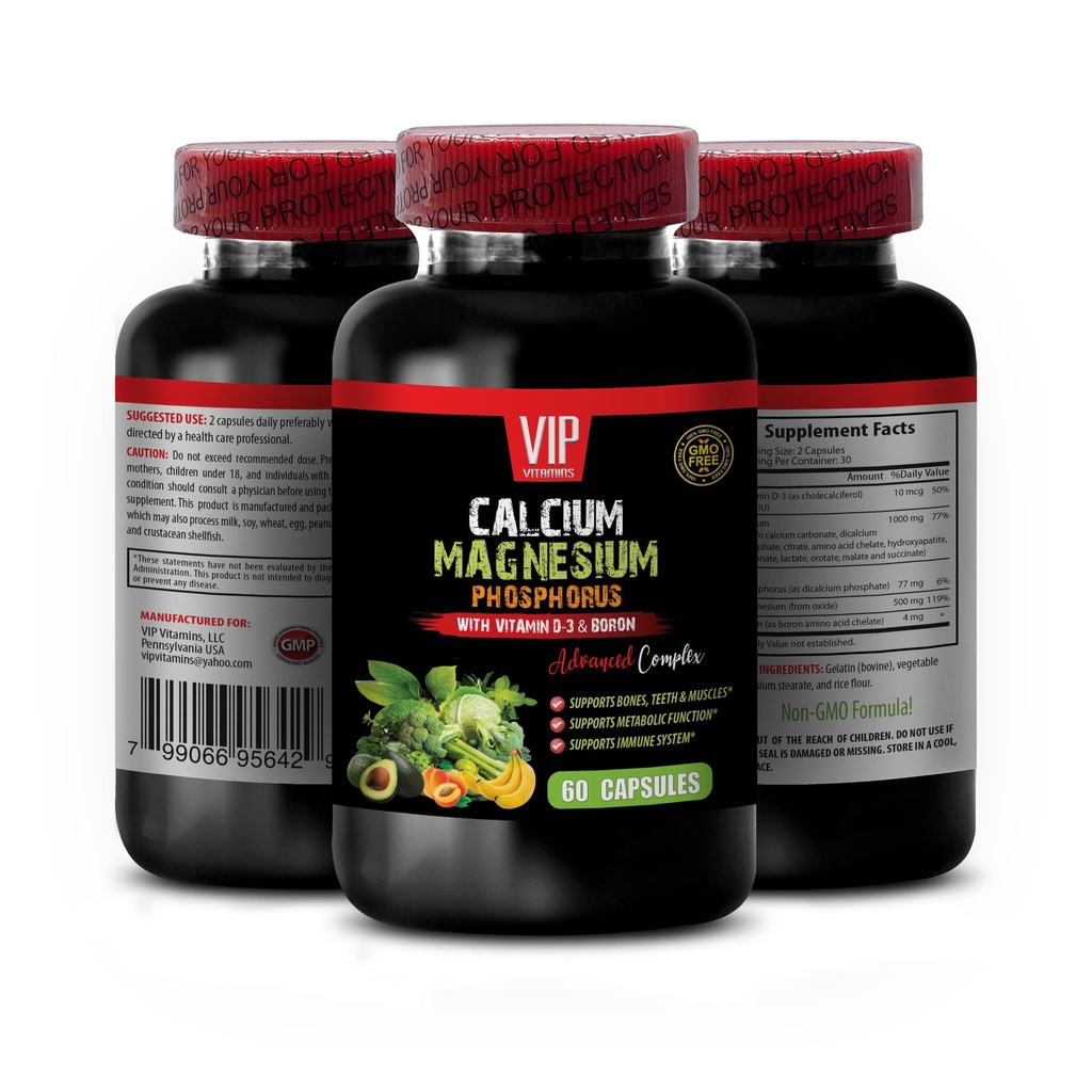 Doplněk vápníku - hořčík fosforečnan vápenatý s vitaminem D-3 & Boron - Womens Vitamíny Imunitní podpora s vápníkem, dodatek vápníku s vitaminem d, hořčík hořčík draselný 1 Bot 60 Caps