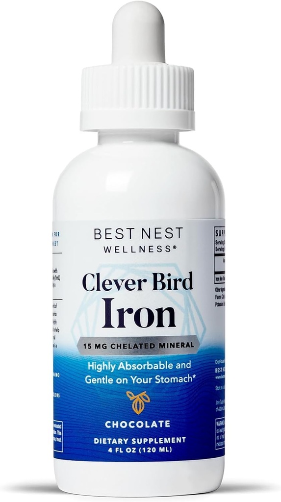 Nejlepší hnízda Wellness Liquid Iron - Brain Health Support Supplement with Albion Taste-Free Iron - AIDS Energy & Red Blood Cell Production - Biologicky dostupný Železný vzorec - Čokoláda, 4 fl oz (120 Servings)