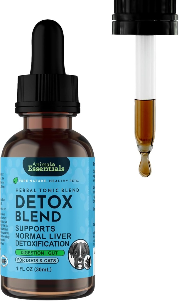 Zvířecí Essentials Detox Blend - Podpora jater pro psy a kočky, doplněk jater, Bylinné Formule, Organic Human Grade Byliny, Vet Doporučeno - 1 Fl Oz