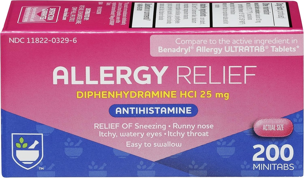 Rite Aid Antihistaminic Allerenergy Relief with Diphenhydramine PHAR124; Alergie Medicine PHAR124; Easy- to- Polykat malé tablety Allereners Relief PHAR124; Common Cold & Respirační Alerenergy Medication (200 Počet)
