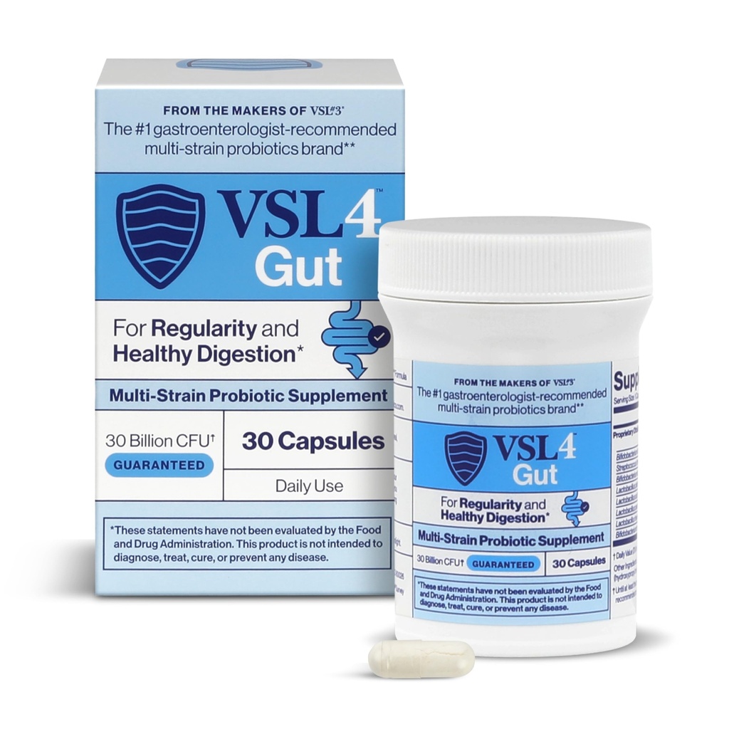 VSL4 ® Gut Daily Probiotics for Gut Health - 30B CFU, Multi- Stravovací podpora žen a mužů, Promotes Gut Balance & Regularity, Potent, Shelf- Stabilní Probiotický dodatek, 30 Kapsle